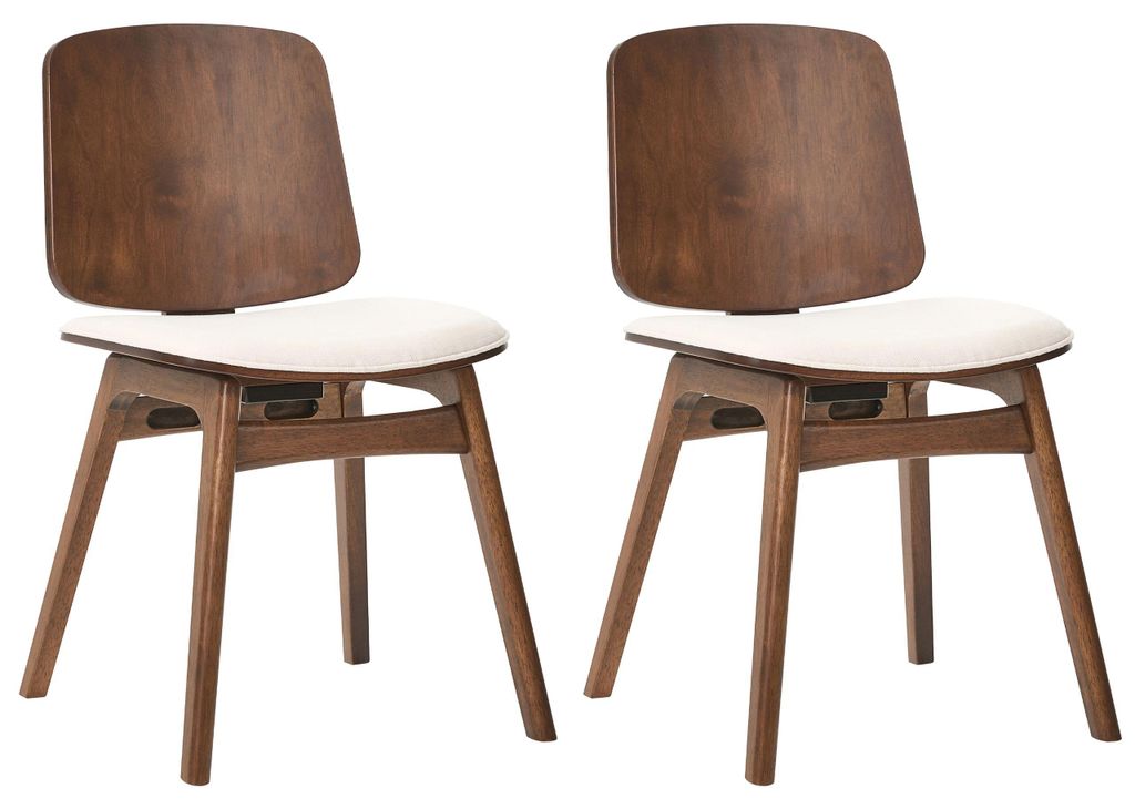 BELIANI Esszimmerstuhl 2er Set Braun u. Hellbeige Gummibaumholz mit Polstersitz ohne Armlehnen Retro Design Holzstuhl Stuhl für Esszimmer Küche