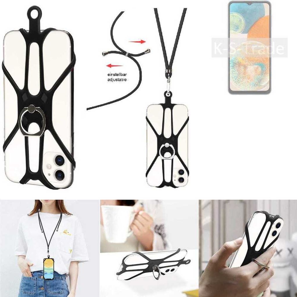 K-S-Trade 3in1 Handykette Handyband Handykordel Halsband Smartphone-Ring Handy-Ring kompatibel mit Samsung Galaxy A23 5G Fingerhalterung Handyring