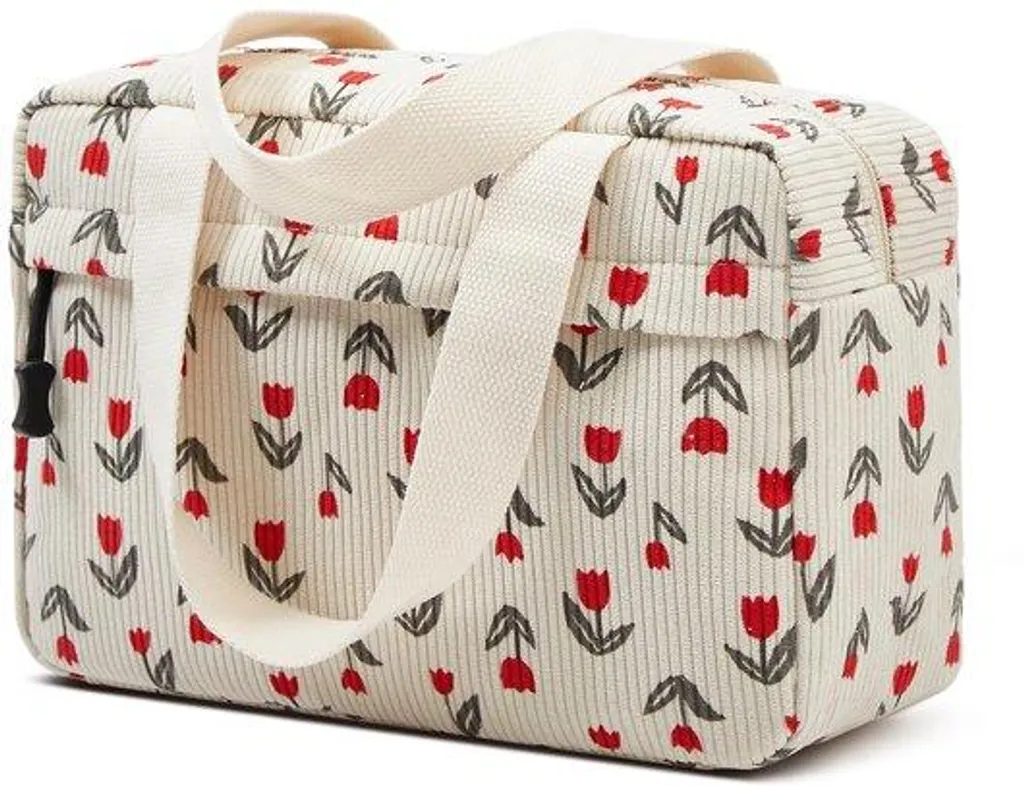 Trousse de toilette femme en velours côtelé avec compartiments larges