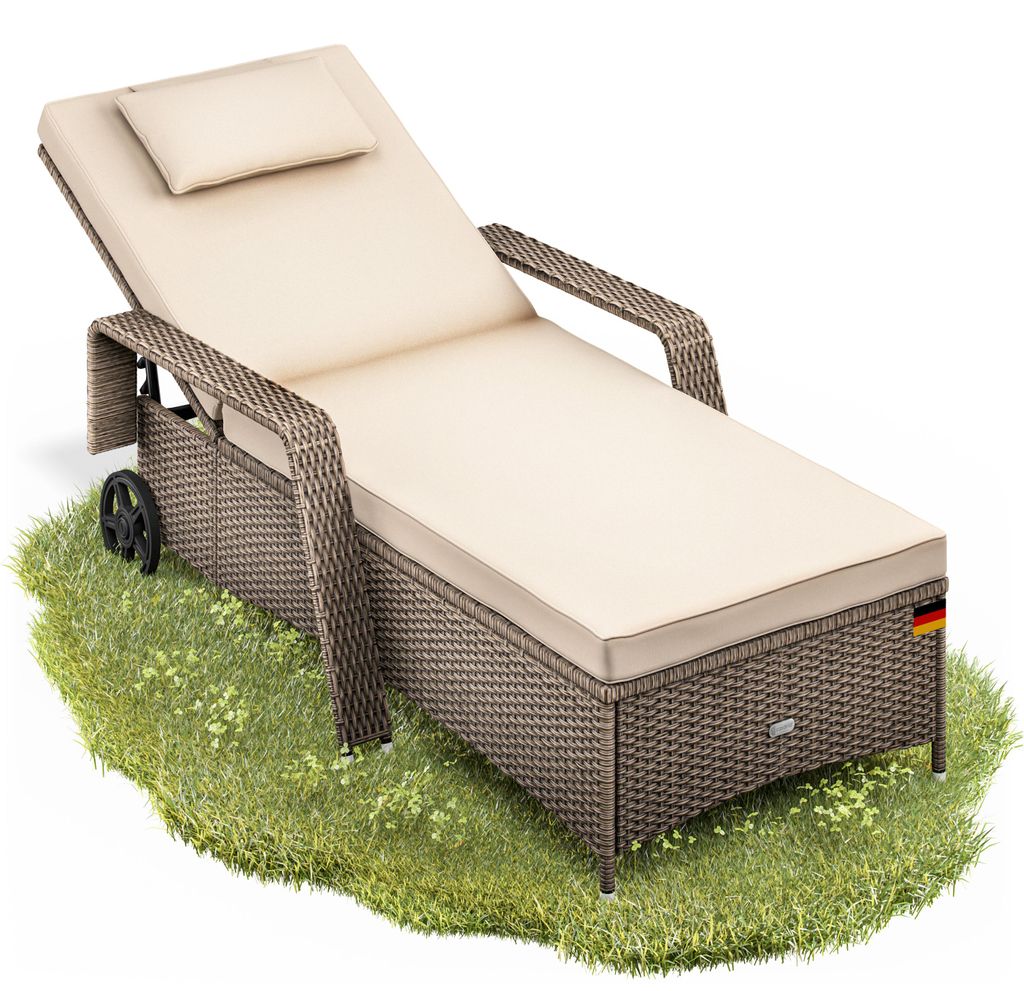 Casaria® Chaise longue en polyrotin Beige coussin 7cm 2 Image du produit 