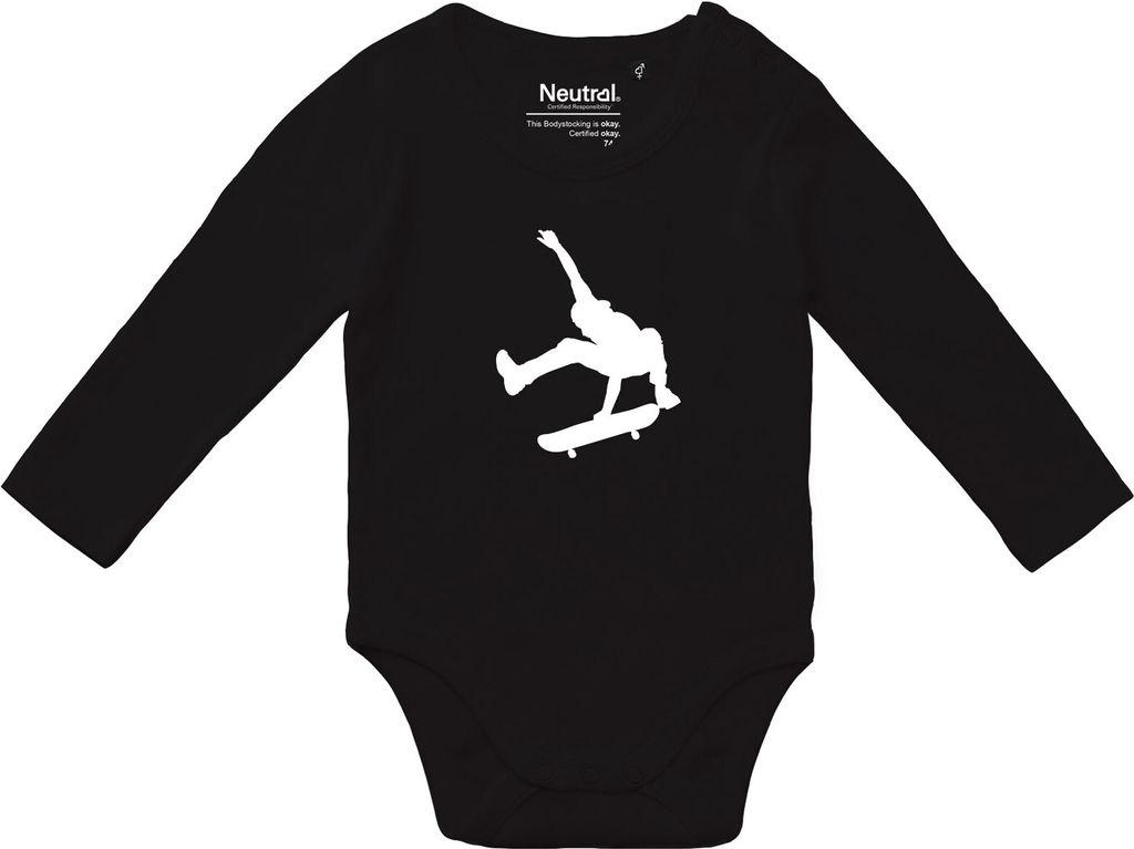 Huuraa Baby Body Skateboarden Silhouette 74 Black Baumwolle Fairtrade Langarmbody Geschenkidee