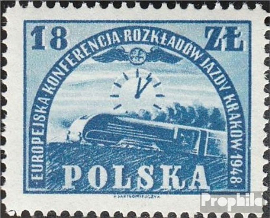 Briefmarken Polen 1948 Mi 504 (kompl.Ausg.) postfrisch Eisenbahnfahrplan