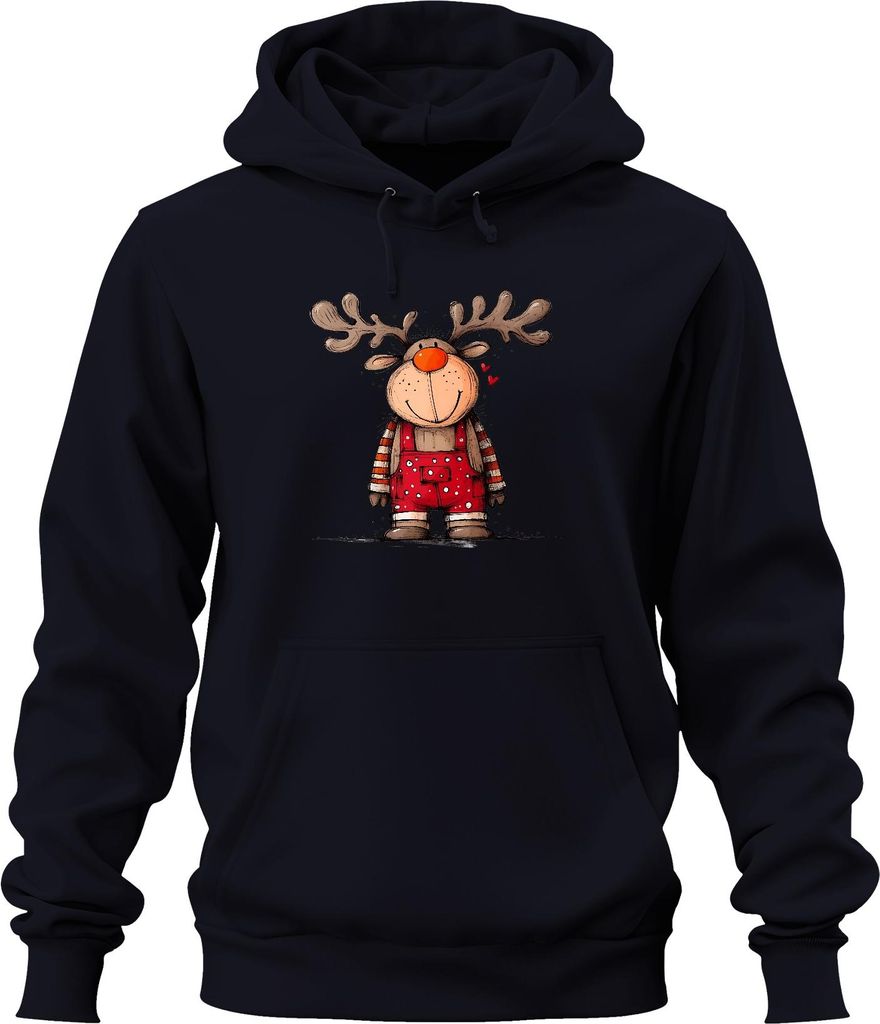 Niedliches Rentier Weihnachten Rot Latzhose Herzen Kinder Retro Uni Hoodie Kapuzenpullover, Navy, XL