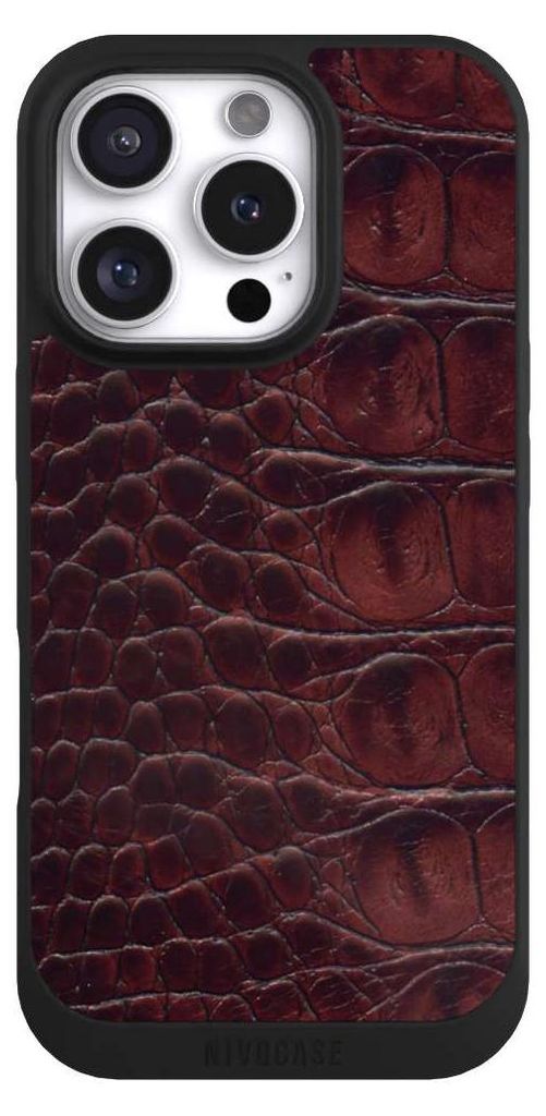 NIVOCASE Handyhülle für Apple iPhone 16 Pro Hülle NIVOpure Case Schwarz Animalprint Krokodil Leder