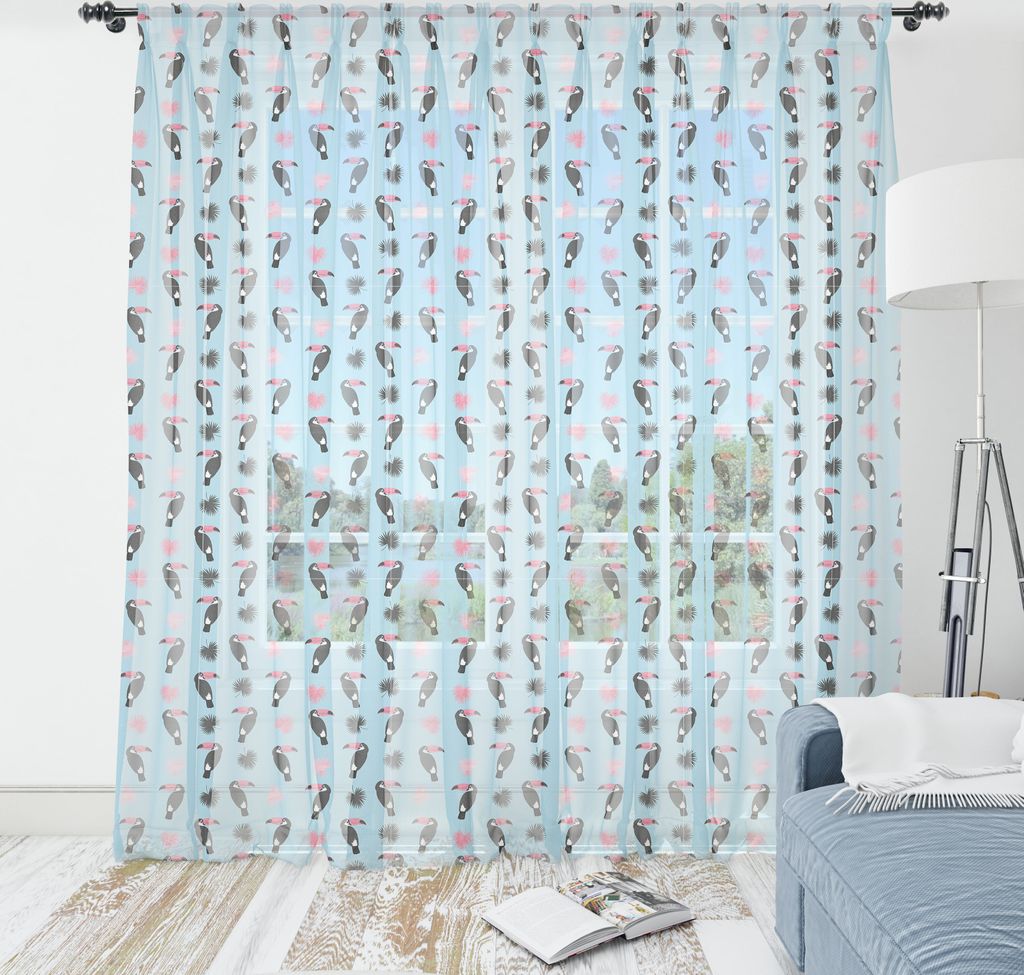 ABAKUHAUS Tier Wandteppich, Tropical Toucan Vögel wiederholendes Muster Simplistic Cute Birds, Wohnzimmer Schlafzimmer seidiges Satin Wandtuch, 1...