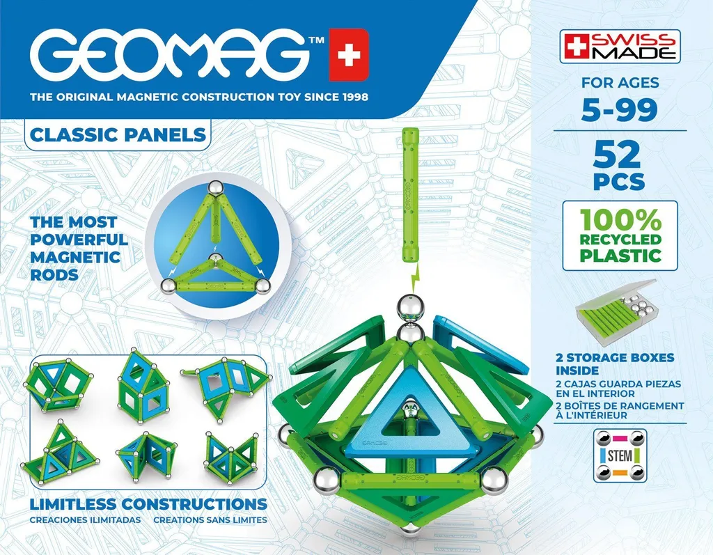 Construisez des Formes Géométriques en 3D avec Geomag Panels 52 Pcs