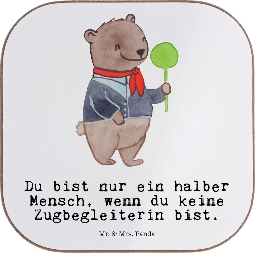 Mr. & Mrs. Panda Tischuntersetzer Zugbegleiterin Herz - Weiß - Geschenk, unterleger, Untersetzer für Gläser, Coaster, Glas, gläseruntersetzer