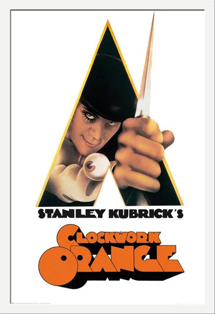 Décoration murale cinéphile : Poster Orange Mécanique encadré blanc