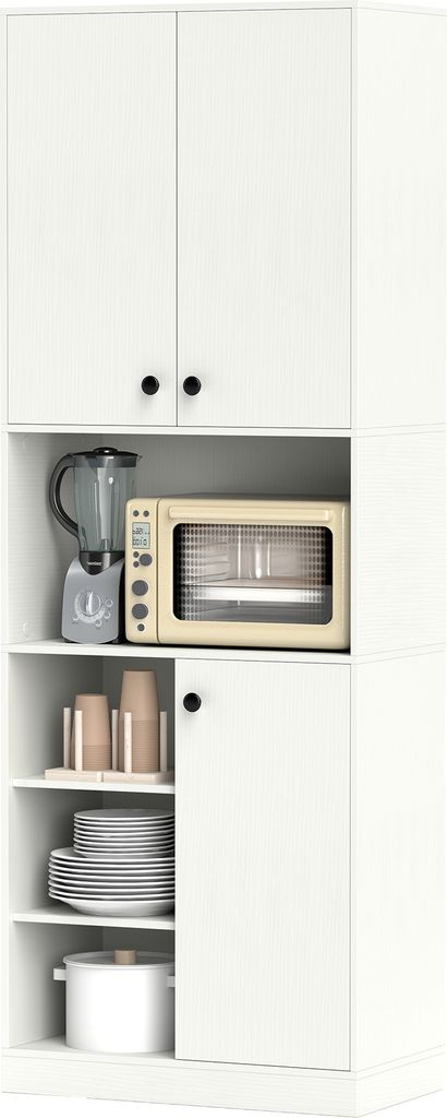 KOMFOTTEU Küchenschrank 166 cm hoch, Hochschrank mit 3 Türen, 2 Schubladen & 4 offenen Regalen, Buffetschrank Badezimmerschrank für Badezimmer W...