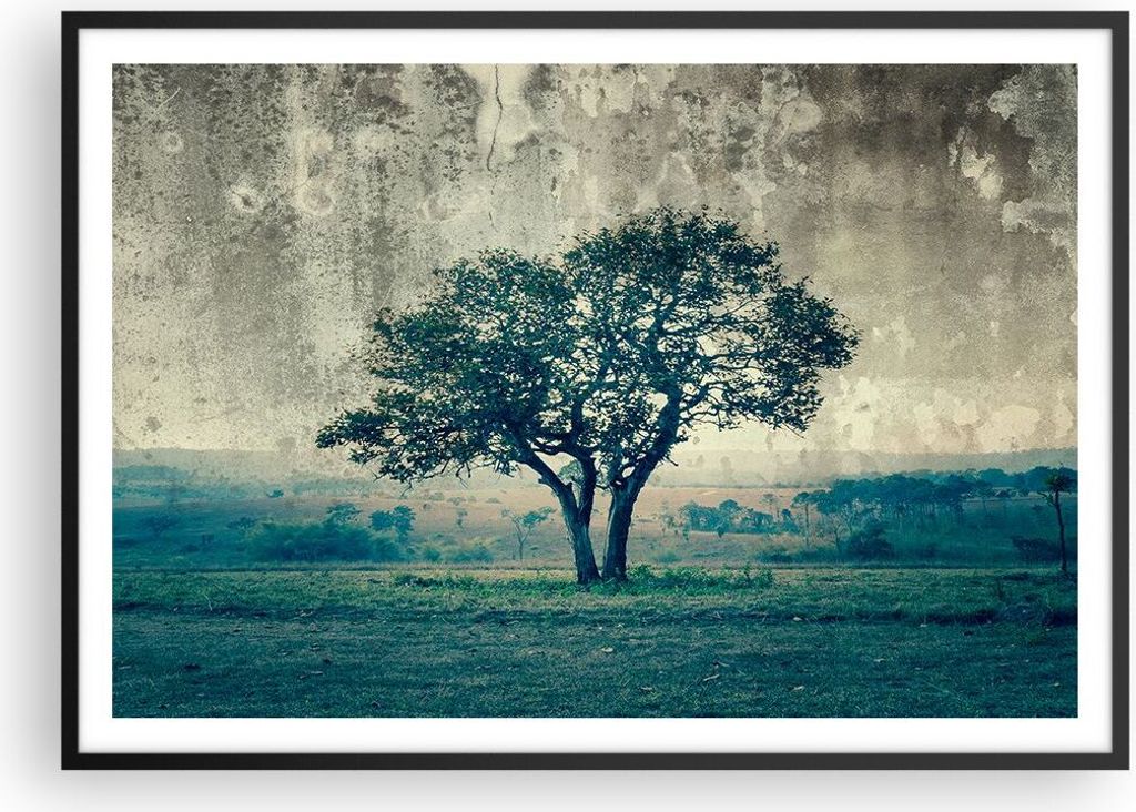 Gerahmtes Poster - Schwarzer Rahmen - Baum Natur Feld - Produktbild 