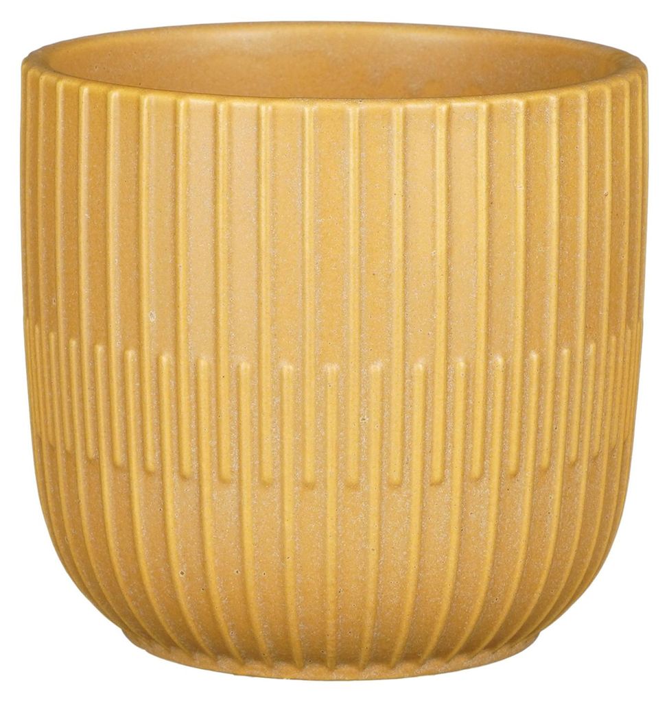 Mica Decorations Blumentopf - Keramik - matt ockergelb - Streifen -14x13 cm