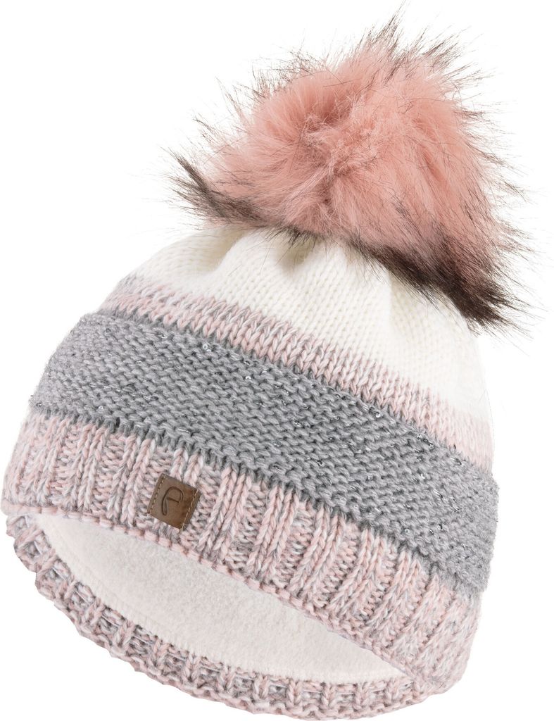 Faera Bommelmütze Wintermütze mit Fleece Futter Beanie Mütze Damen Herren 74, Farbe:Rose