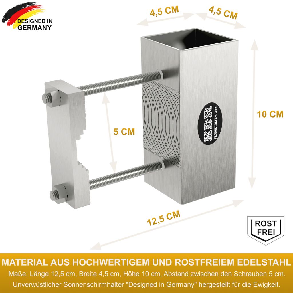 Sonnenschirmhalter aus Edelstahl für Balkongeländer rund Produktbild 4