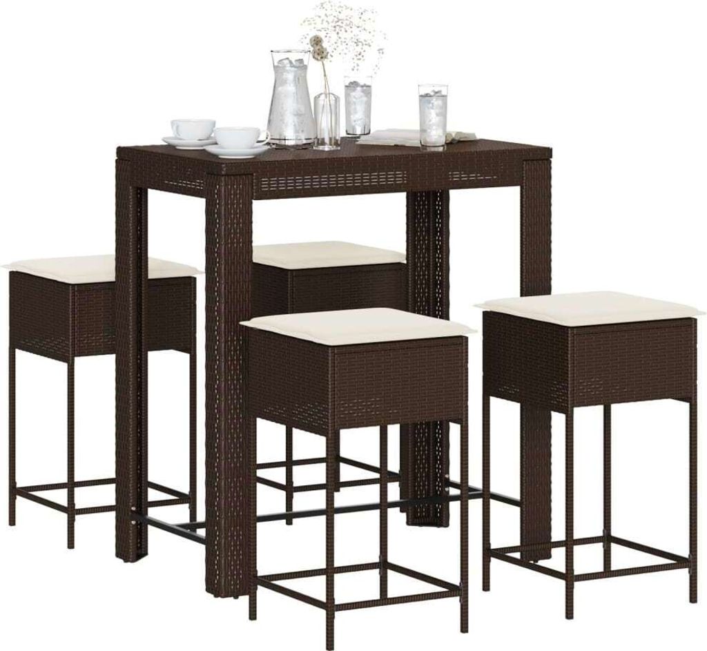Maison Exclusive - 5-tlg. Gartenbar-Set mit Kissen Braun Poly Rattan