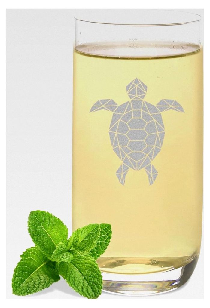 Longdrinkglas mit Gravur, Origami Schildkröte