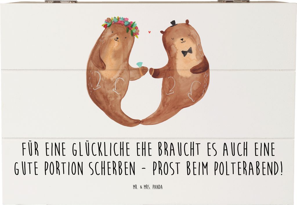 Mr. & Mrs. Panda Holzkiste Scherben Polterabend 22 x 15 cm - Weiß - Geschenk, liebevolle Worte, Liebe, fotobox, geschenkkiste, besondere Geschenke...
