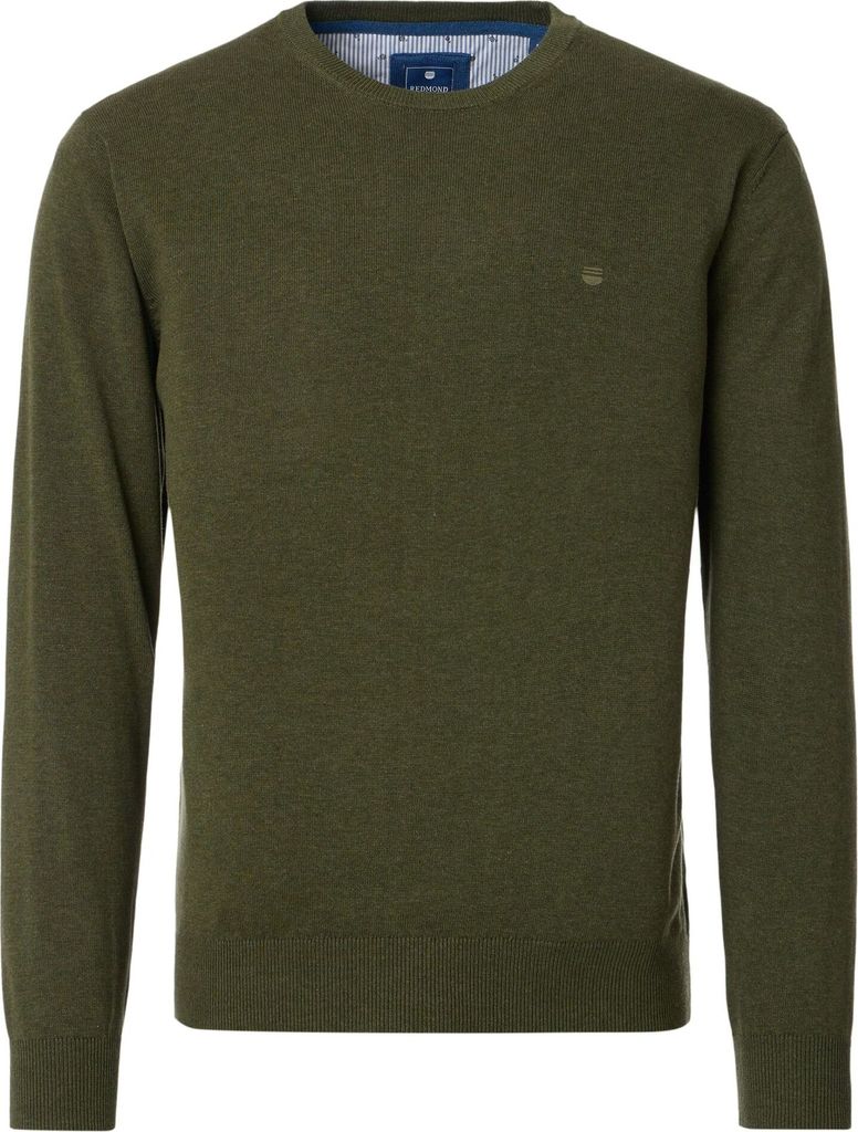 REDMOND Casual Herren Pullover Langarm Rundhals Comfort Olivgrün L