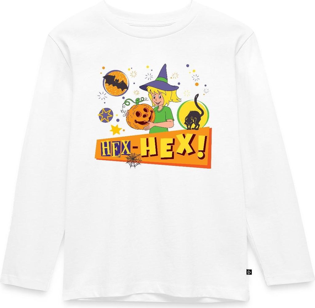 Spreadshirt Bibi Blocksberg Halloween Hex-Hex! Mit Bibi Kinder Premium Langarmshirt, 122/128 (6 Jahre), Weiß