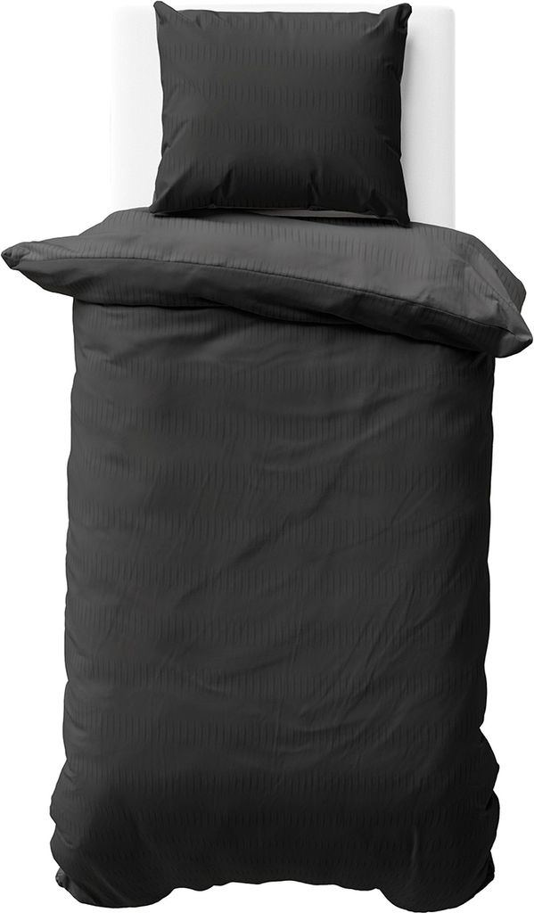 Seersucker Bettwäsche 155x220 cm Schwarz Anthrazit Wende Doubleface Mikrofaser Bettbezug 2 teilig