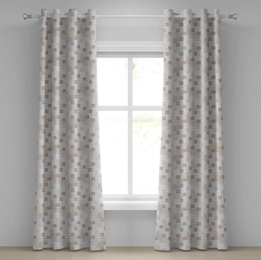 ABAKUHAUS asiatisch Ösenvorhang, Oriental Checkered Muster Raster Stil Patchwork Design Mosaik Ornamental Design, Dekorative 2-Panel-Fenstervorhä...