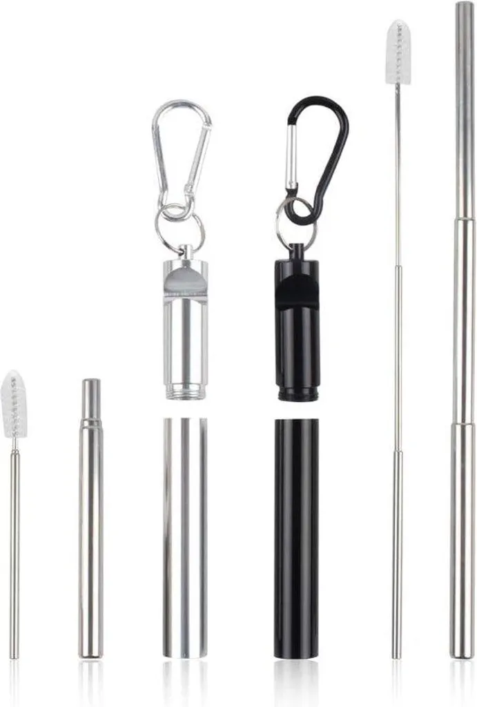 Pailles réutilisables en acier inoxydable avec tire-bouchon - Lot Voyage