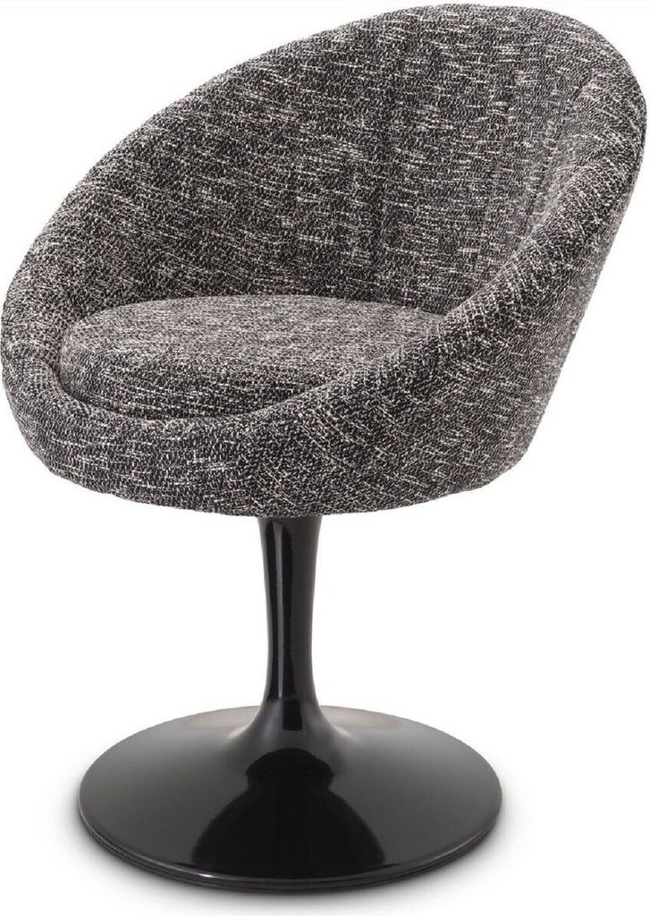 Casa Padrino Luxus Esszimmerstuhl Schwarz 67 x 57 x H. 78,5 cm - Drehstuhl im 60er Jahre Design - Luxus Esszimmer Möbel