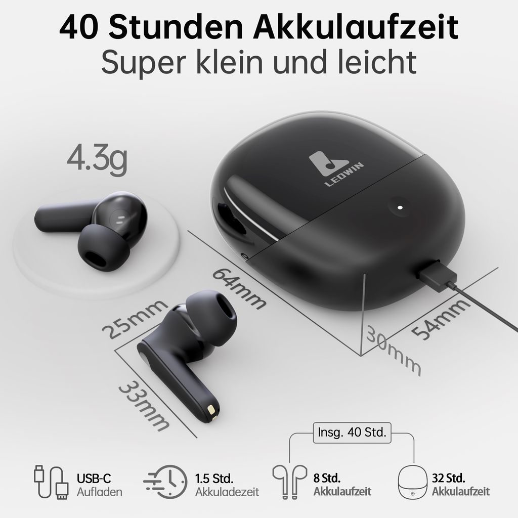 Leowin Bluetooth Kopfhörer, In-Ear Kopfhörer kabellos Produktbild 6