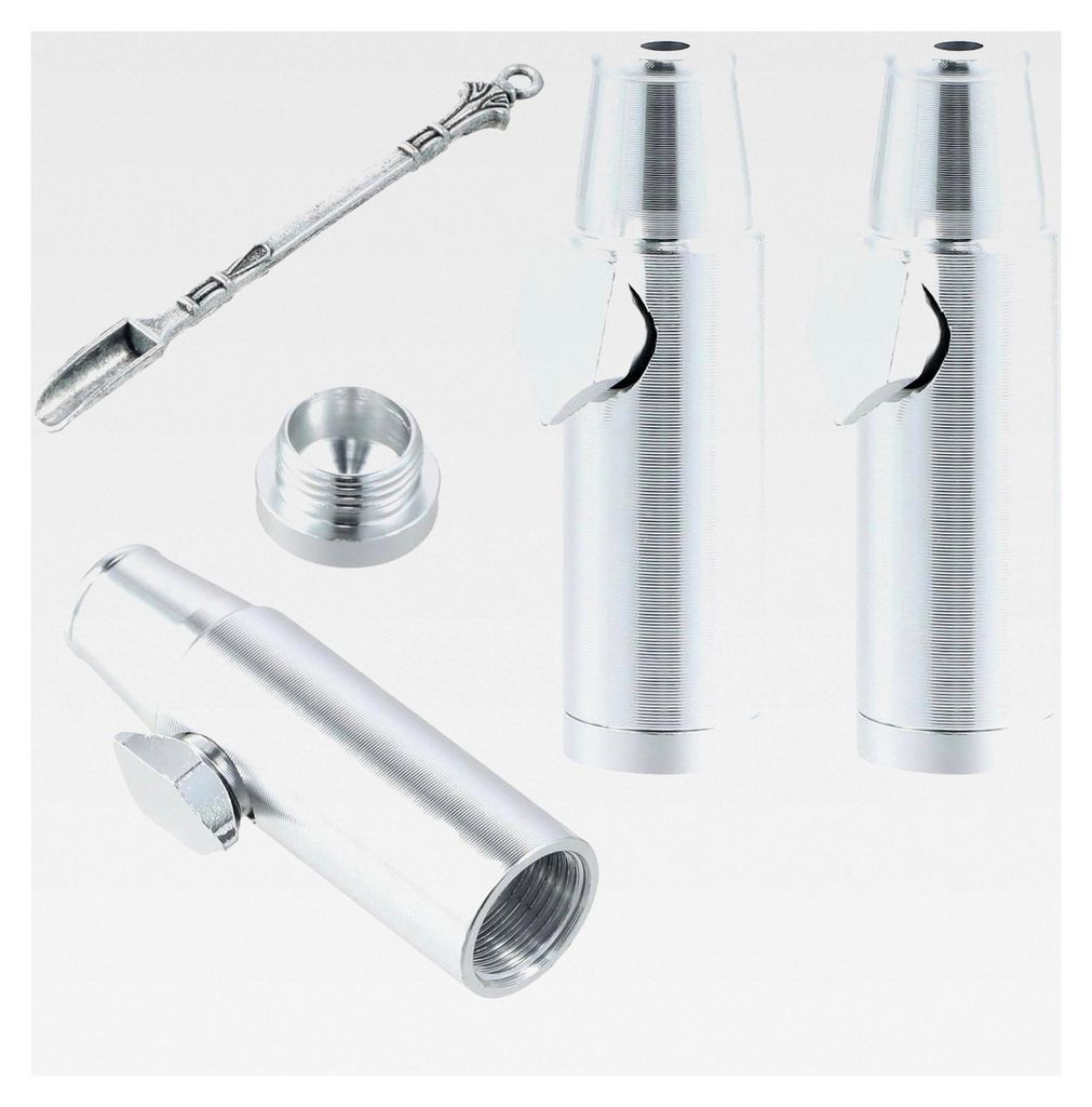 Schnupftabak Dosierer Set, 3 Stück Schnupftabakdosen mit Löffel und 2 Trichtern, Metall, Silber, Schnupftabakspender für Reisen, Outdoor, Camping