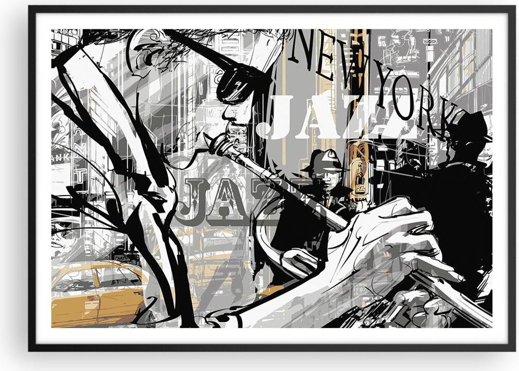 Gerahmtes Poster - Schwarzer Rahmen - Jazz Musik Musiker - 100x70 cm - Wand Bild - Wanddeko - Wandbilder - Kunstposter - Wandposter - Bilderrahmen ...