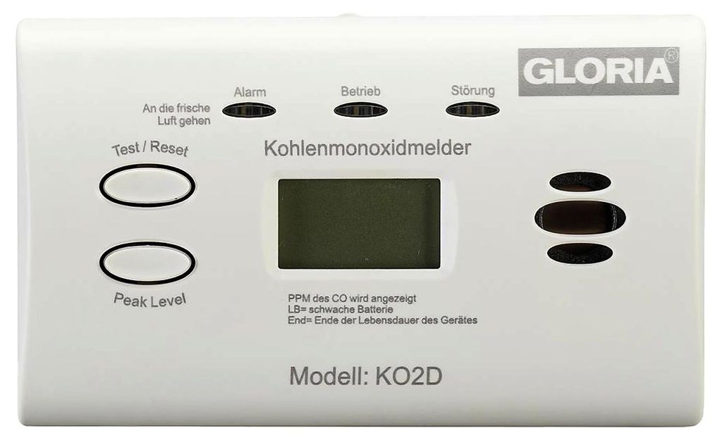 Gloria Kohlenmonoxidmelder KO2D mit Display B154xT44H80 mm Produktbild 