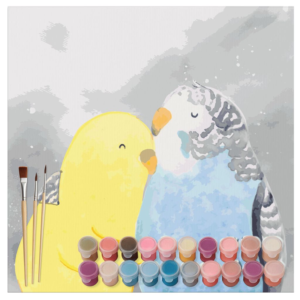 Mr. & Mrs. Panda Malen nach Zahlen Wellensittich Liebe Motiv 40 x 40 cm Ohne Rahmen - Grau Pastell - Geschenk, Freundin, Verknallt, Zahlenbild, Lei...