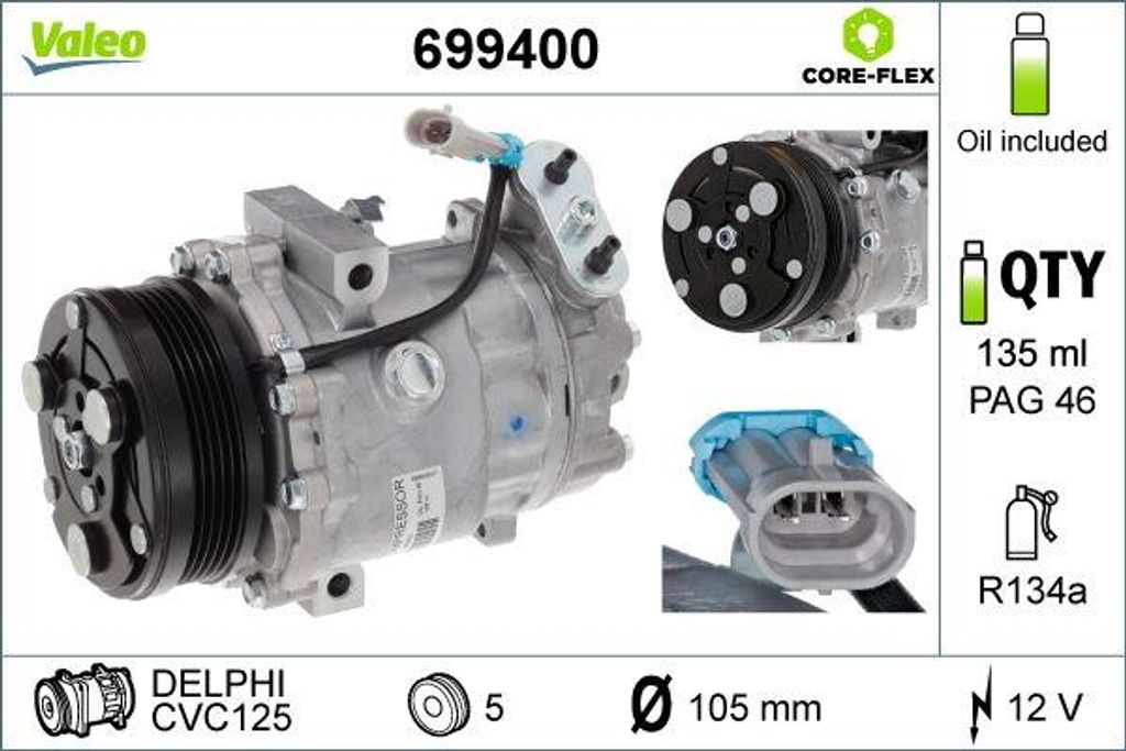 VALEO 699400 Klimakompressor OE 6854015 kompatibel mit Astra G