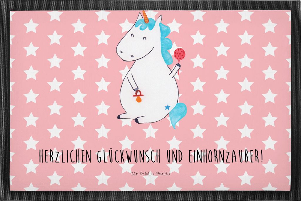 Mr. & Mrs. Panda Schmutzfangmatte Einhorn Baby 50 x 75 cm - Rot Pastell - Geschenk, Party, Schmutzmatte, Bodenvorleger, Geburt, Unicorn, Einhörner...