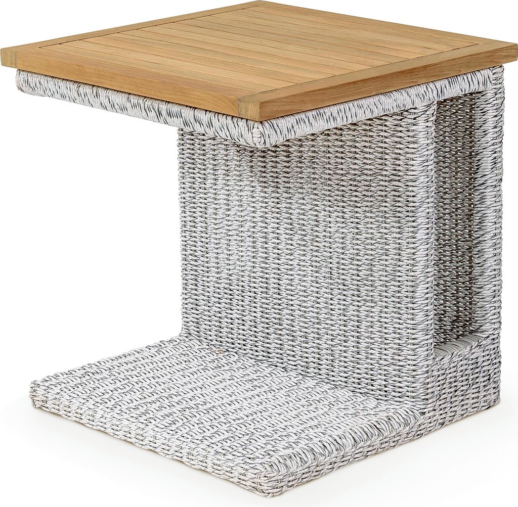 GARLAND Poly Rattan Lounge Beistelltisch Havanna 50,5x50,5x53 cm Alu Gartentisch Teak Holz Balkontisch Gartenmöbel - Weiß Grau