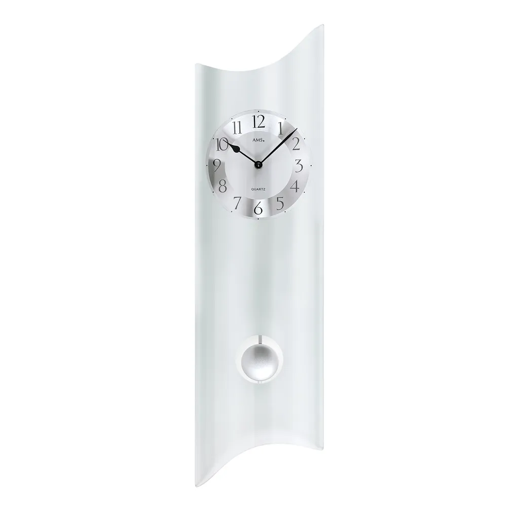Horloge murale à quartz AMS 7324 avec balancier et verre bombé design