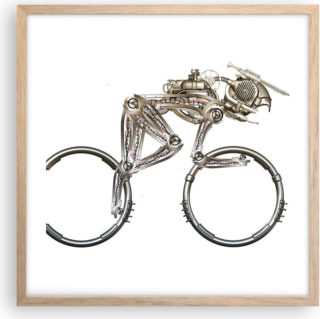 Gerahmtes Poster - Rahmen in heller Eiche - Fahrrad Roboter Modern - 50x50 cm - Wand Bild - Wanddeko - Wandbilder - Wandposter - Bilderrahmen - Bil...