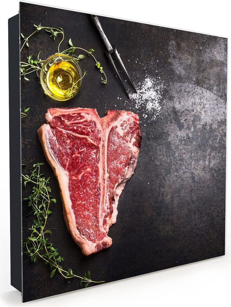 Nachbildung-Schlüsselkasten, Magnetpinnwand und Memoboard mit Glasfront Motiv T-Bone Steak