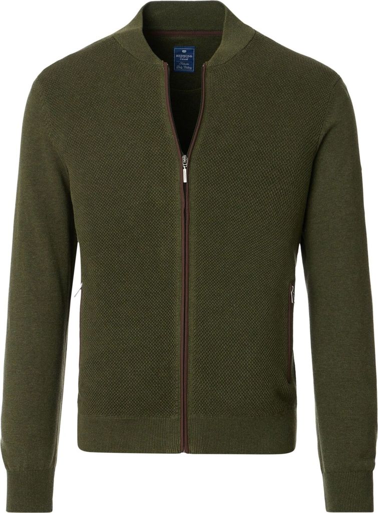 REDMOND Casual Herren Strickjacke Zipper Comfort Baumwolle Olivgrün S