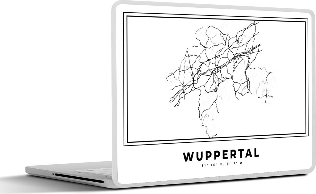 MuchoWow Laptop Aufkleber Sticker Cover Schwarz und weiß - Deutschland - Karte - Stadtplan - Wuppertal 40x30 cm - Laptop Dekoration - Selbstklebend