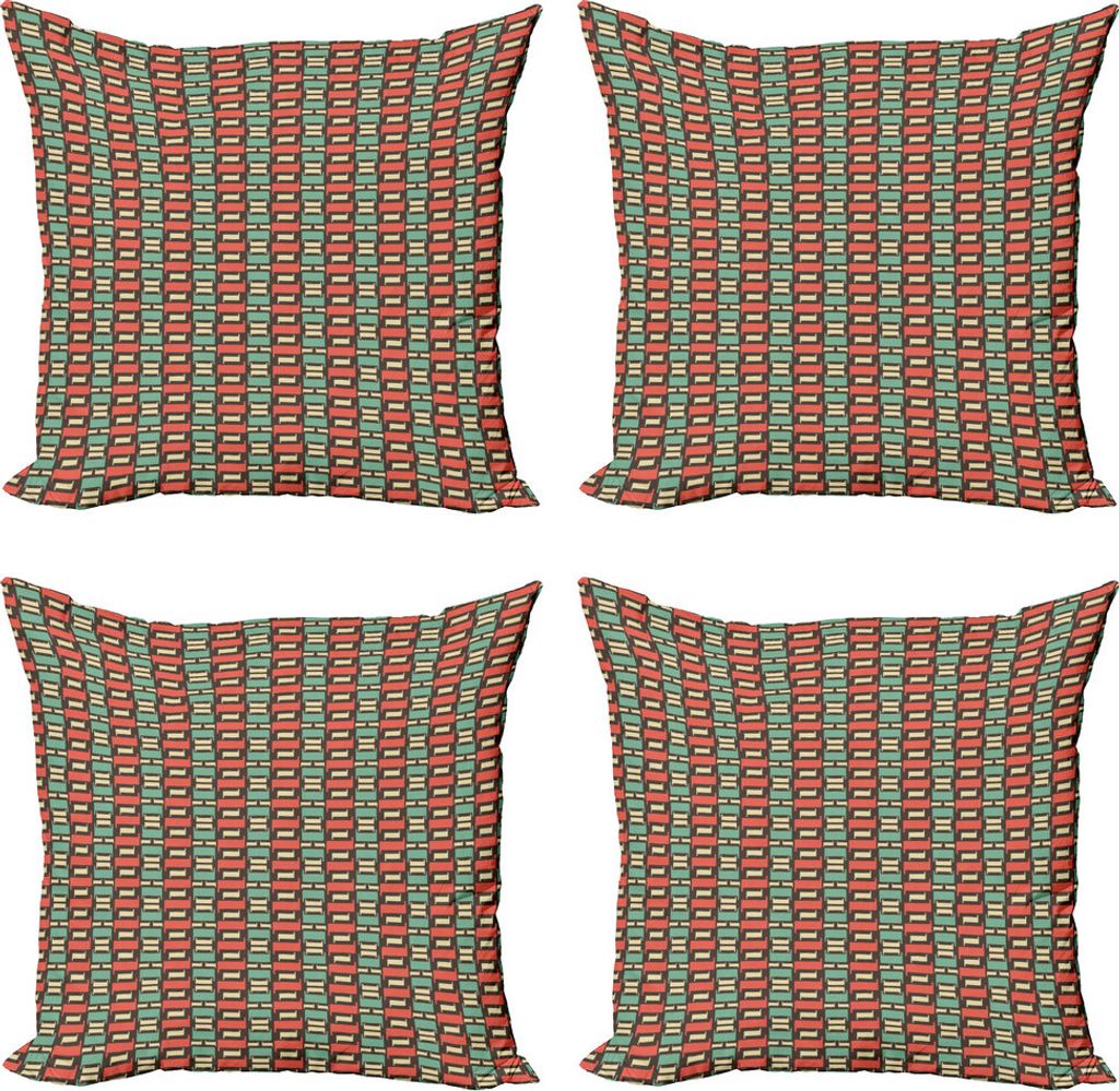ABAKUHAUS Abstrakt Kissenbezug Set (4 Stück), Retro Faded Farbe Motive, Moderner Doppelseitiger Digitaldruck, 40 cm x 40 cm, Taupe Seafoam