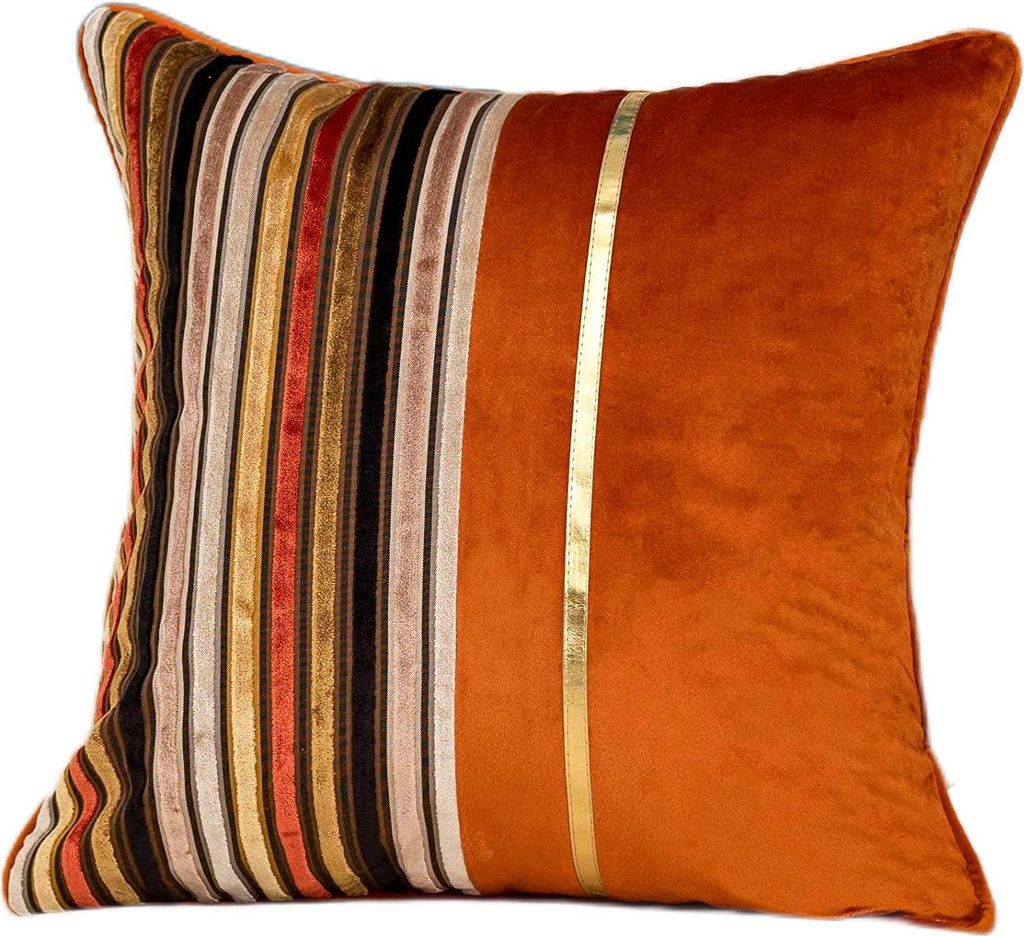 4er-Set gestreifte Patchwork-Samt-Kissenbezüge, goldfarbene Leder-Kissenhüllen, moderne Kissenbezüge mit Reißverschluss für Sofa, Couch, Schla...