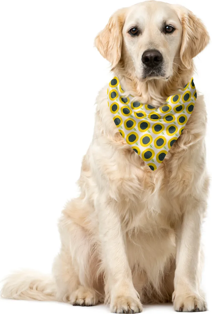 ABAKUHAUS Bandana per animali domestici con fiori, Doodle Sunflowers, 55x55 cm, verde acqua scuro e giallo