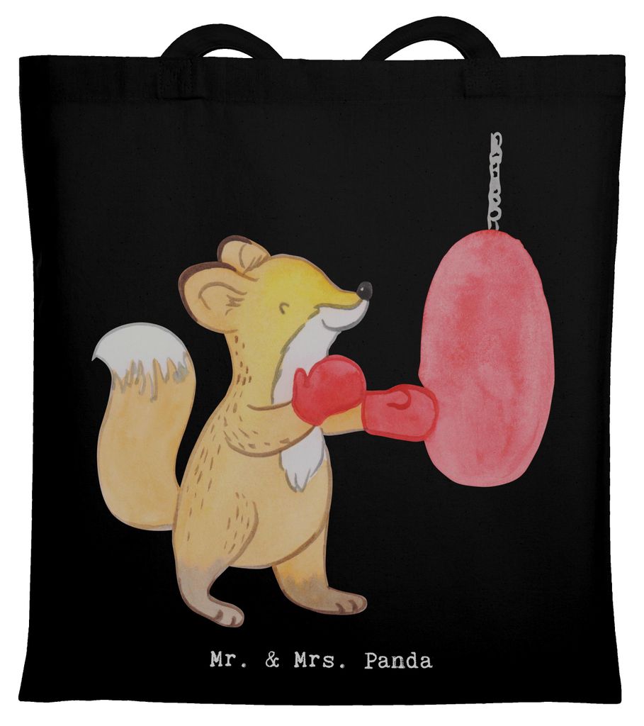 Mr. & Mrs. Panda Tote Bag Fuchs Boxen - Schwarz - Geschenk, Tasche, Jutetasche, Shopping, Laptoptasche, Schultasche, Boxtraining, Boxkampf