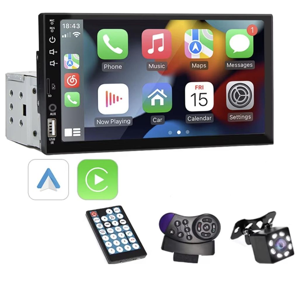 Stemap 1-DIN Autoradio 7-Zoll Touchscreen, CarPlay/Android Auto, Rückfahrkamera, Bluetooth