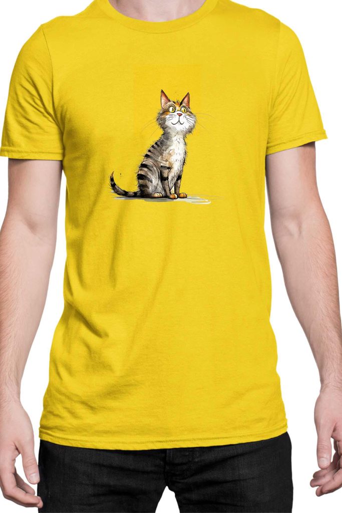 Herren T-Shirt Funny Cats Breeds Cyprus Cat, Man S / Gelb