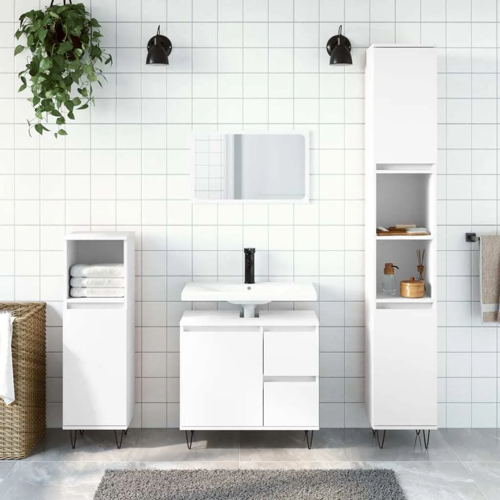 Colonna Bagno Verticale 30x30x190cm Bianco | Mobile Legno Salvaspazio