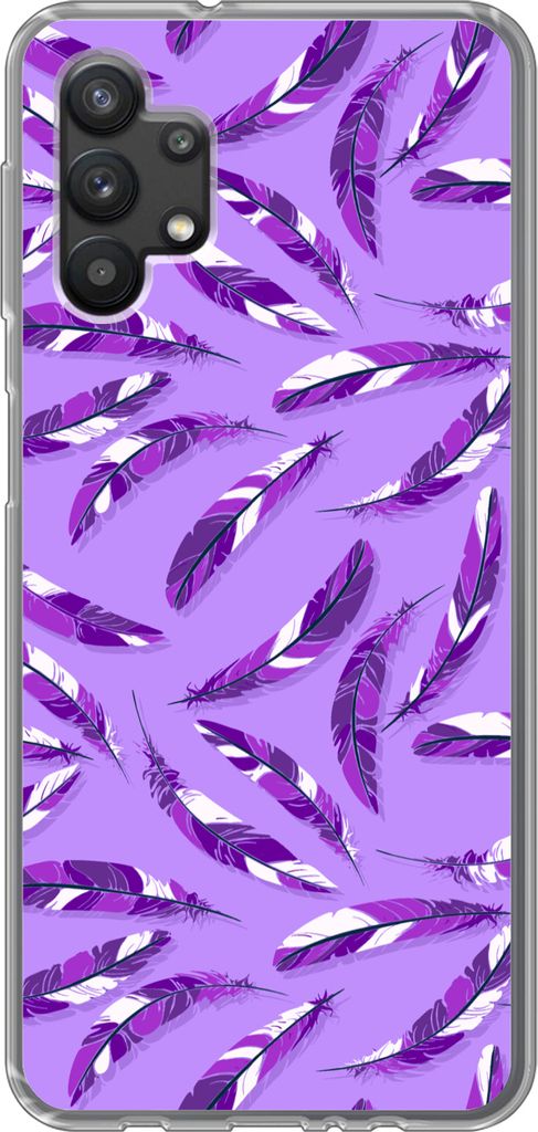 MuchoWow Handyhülle Schutzhülle Hülle für Telefoonhoesje Samsung Galaxy A32 5G Mädchen - Federn - Lila - Muster - Mädchen - Lila - Kinder -...