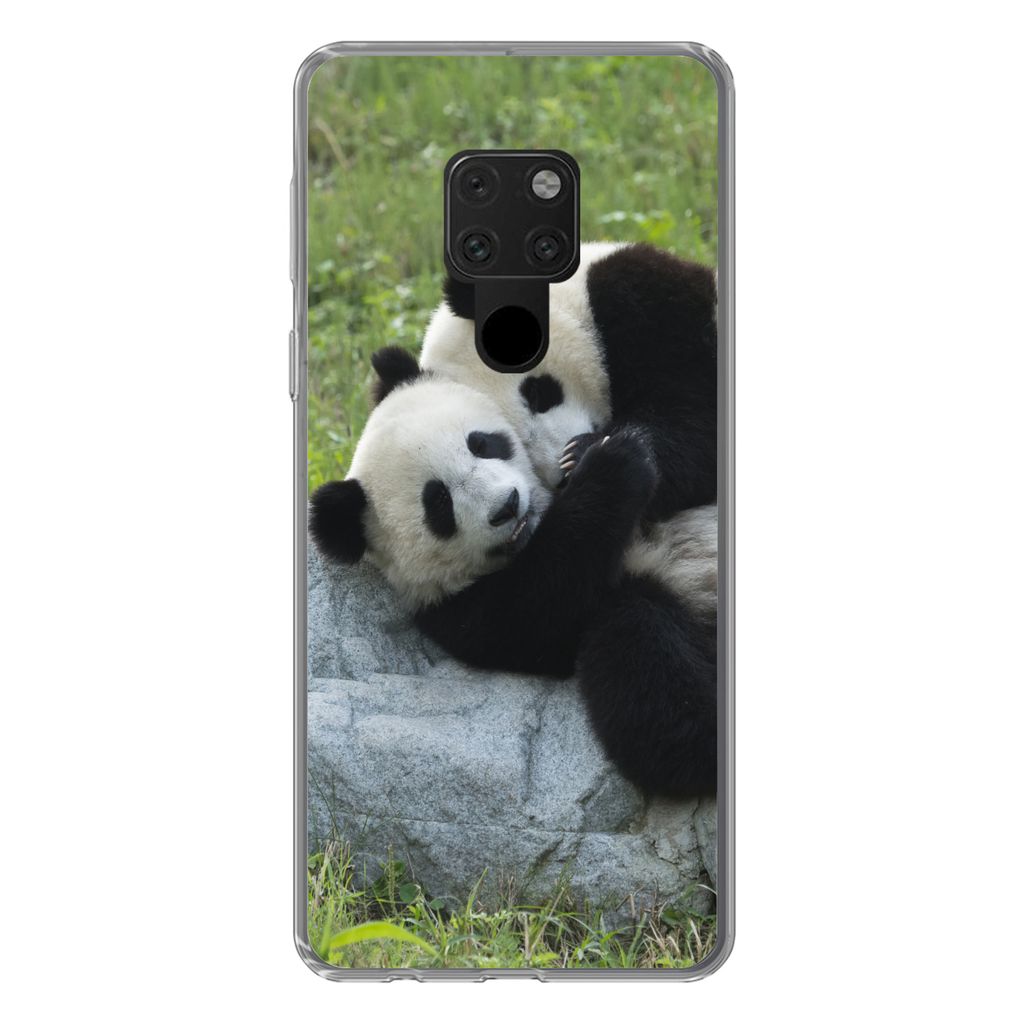 MuchoWow Handyhülle Schutzhülle Hülle für Huawei P40 Lite Pandas - Gras - Stein Silikon Softcase Handy Hülle - Handy