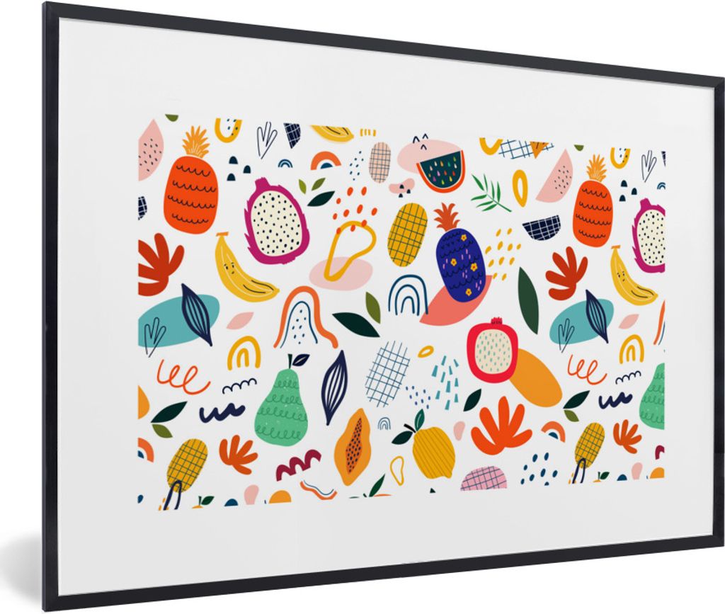 MuchoWow Gerahmtes Poster Obst - Weiß - Pastell - Pflanzen - Wassermelone 30x20 cm - Poster mit Schwarzem Bilderrahmen Wandposter Rahmen Foto Bi...