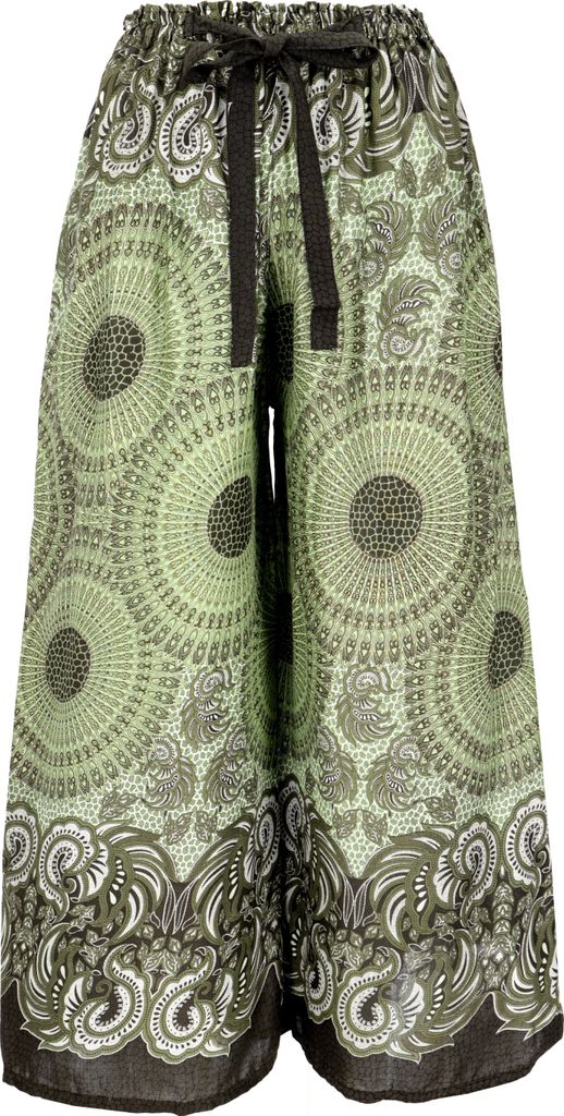 Palazzohose, Schlaghose, Boho Sommerhose, Hippie Goa Hose - Olive, Damen, Grün, Viskose, Hosen